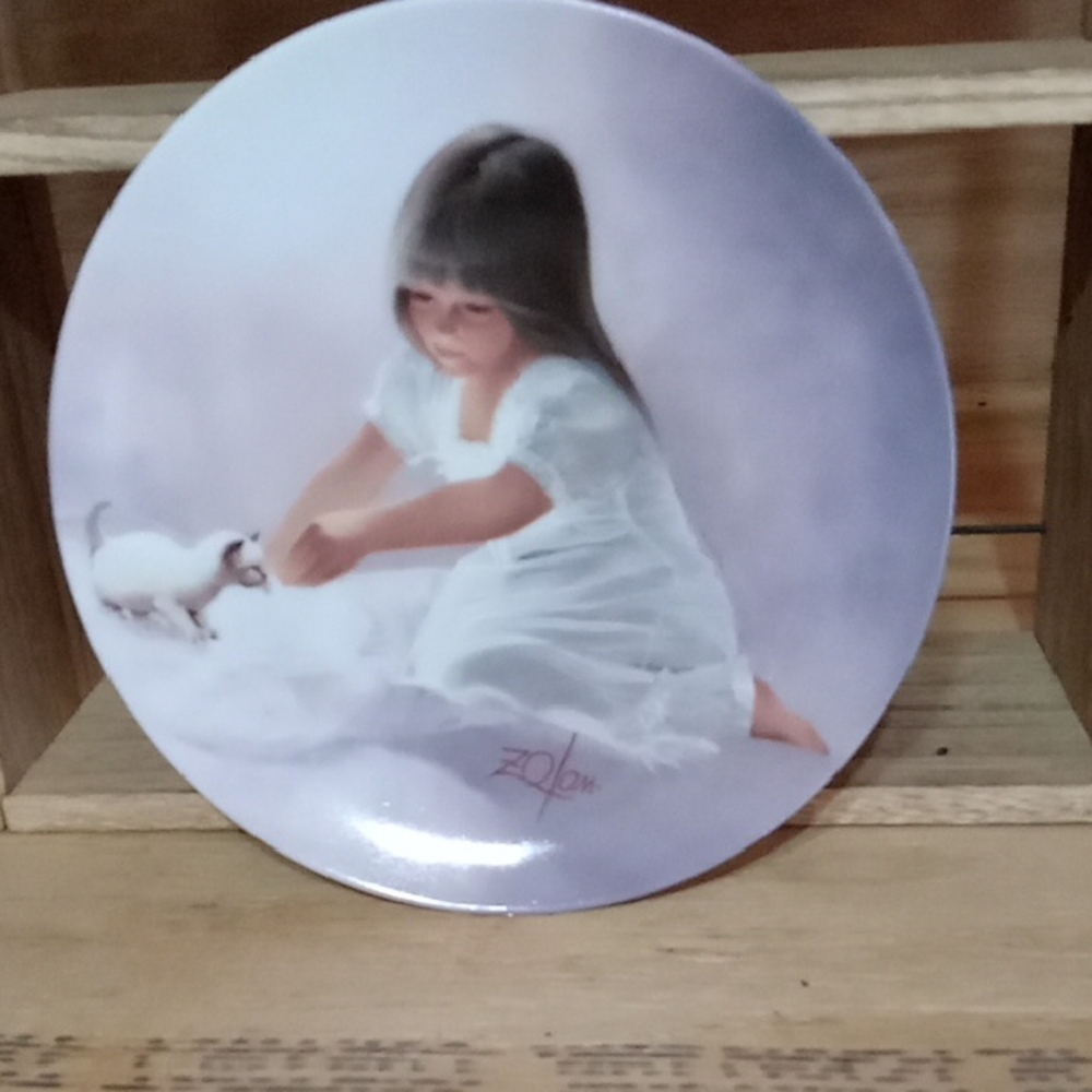 Decorative Plate with Girl and Cat